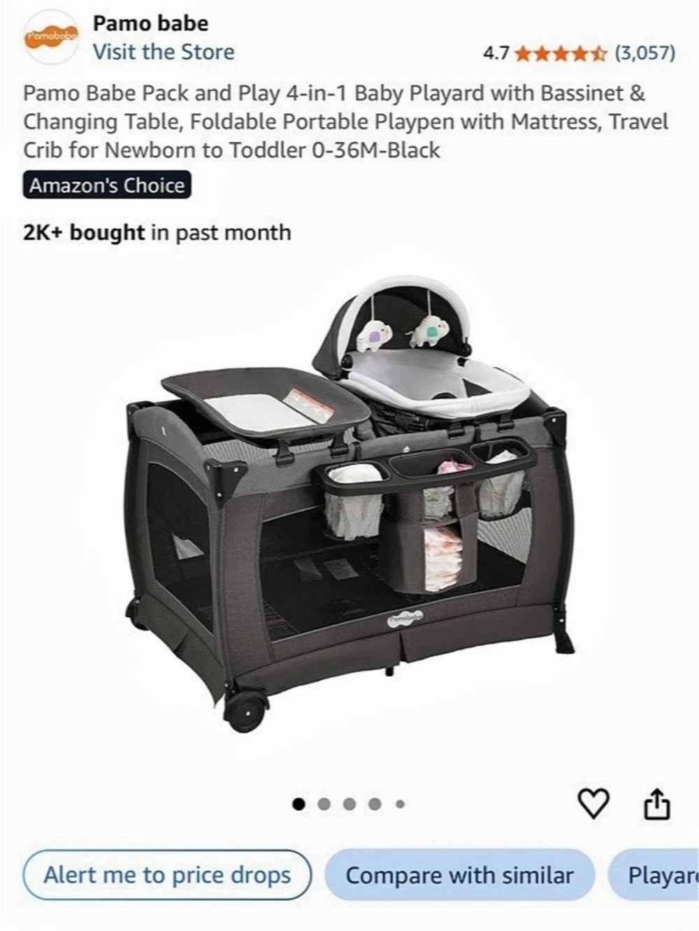 Pamo Babe Pack and Play with Bassinet and Changing Table Black Pack and Play